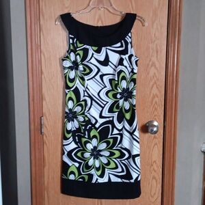 Ladies Connected Apparel Floral Sun Dress Black, White, and Lime Green Sz. 6